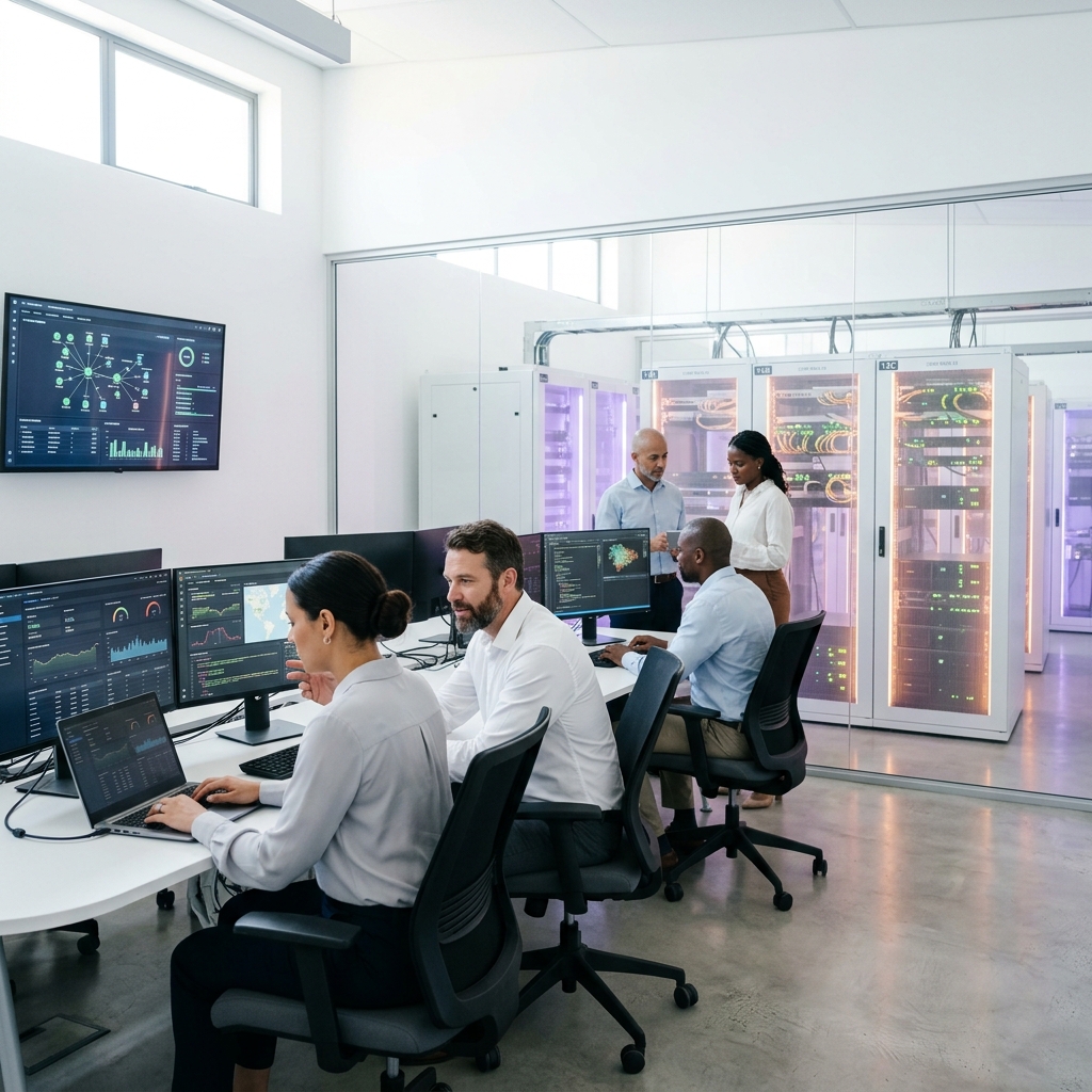 Star Infowave engineering team working in a modern network operations center